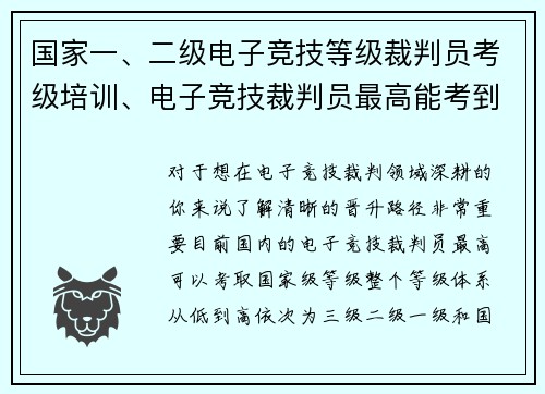 国家一、二级电子竞技等级裁判员考级培训、电子竞技裁判员最高能考到哪个等级？